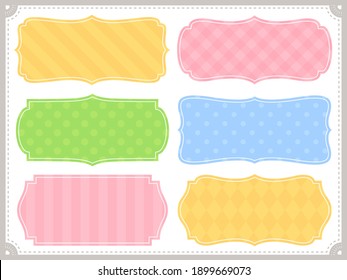 A set of various horizontal frames (classical label like shape with colorful dots, stripes and plaid pattern)