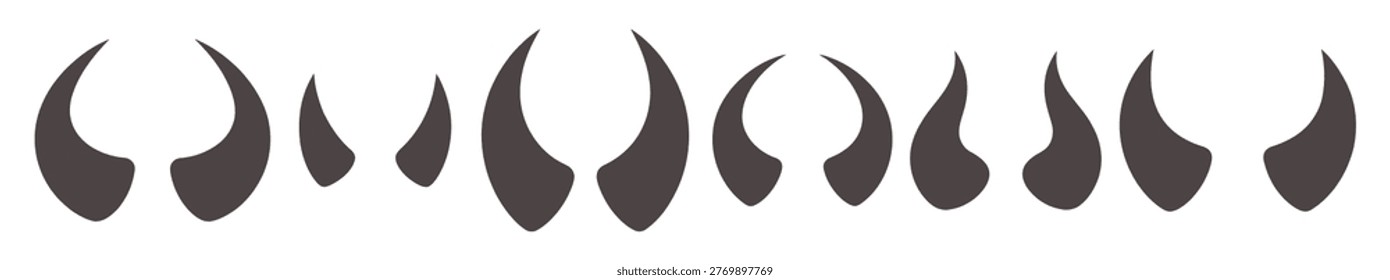 set of various horns in different sizes and shapes isolated