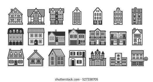 A set of various houses and building icons