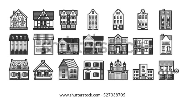 Set Various Houses Building Icons Stock Vector (Royalty Free) 527338705 ...