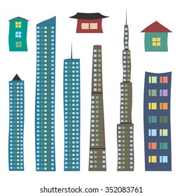 Set of various houses and skyscrapers. Different buildings, architercture. EPS 8 vector illustration, no transparency