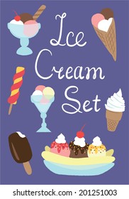 Set of various ice cream deserts