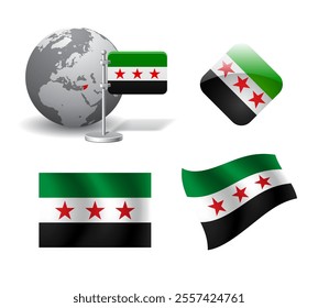 A set of various icons depicting the flag of Syria in 3d style isolated on white. Vector illustration