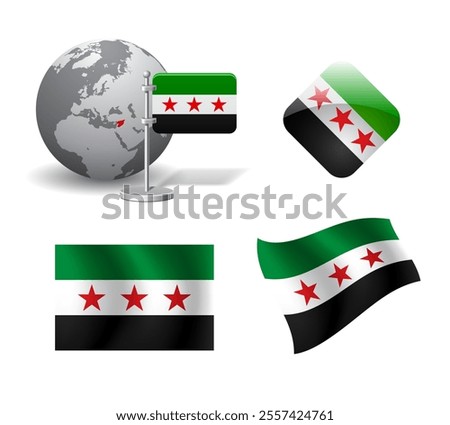 A set of various icons depicting the flag of Syria in 3d style isolated on white. Vector illustration
