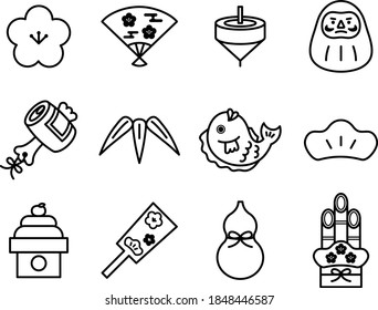 A set of various icons and illustrations for Japanese New Year's cards