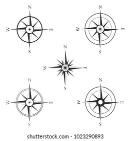 Set of various icons of navigation compass. 