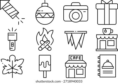 Set of various icons on transparent background