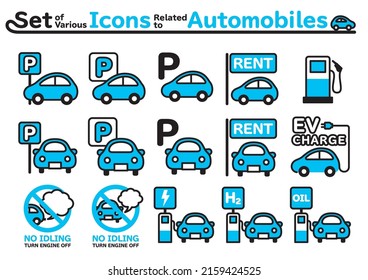 Set of various icons related to automobiles.
The lines are not outlined, so the thickness can be changed.