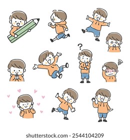 Um conjunto de várias ilustrações de meninos bonitos.