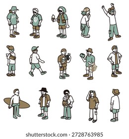 Eine Reihe verschiedener Illustrationen von Menschen, die in Outdoor- und Alltagsszenen verwendet werden können.