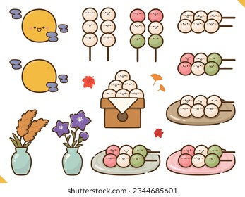 A set of various illustrations related to the Japan event "Tsukimi".