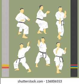 Set of various images of karate and hieroglyphs