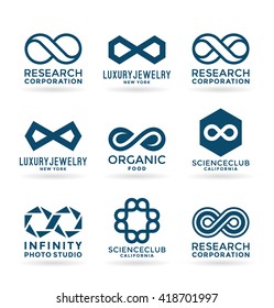 Set of various infinity symbols and logo design elements (8)