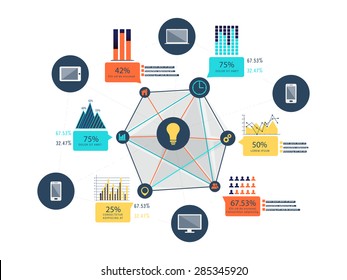Set of various infographic elements for your business reports and financial growth presentation on white background.