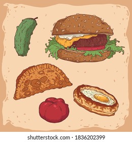 Set of various isolated foods
