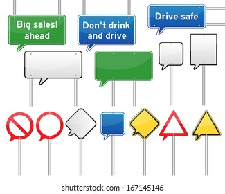 set of various isolated speech bubble traffic signs. vector.