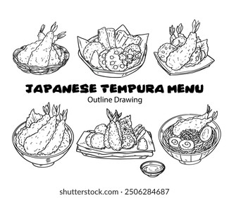 Set von verschiedenen japanischen Tempura Menü Food Illustration