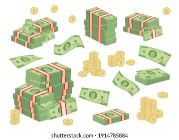 Set a various kind of money. Money cash heap, pile and stack money illustration