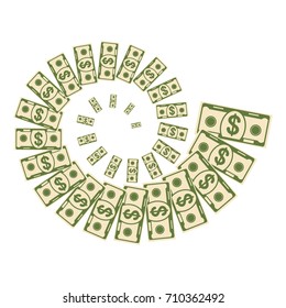 Set a various kind of money. Dollar money vortex bills fly. Flat vector cartoon money illustration. Objects isolated on a white background.