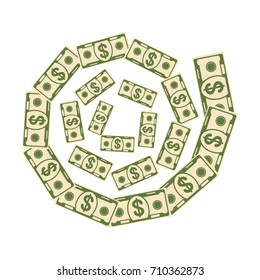 Set a various kind of money. Dollar money vortex bills fly. Flat vector cartoon money illustration. Objects isolated on a white background.