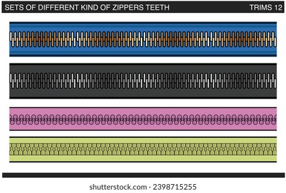 CONJUNTO DE DIVERSOS TIPOS DE ILUSTRACIÓN DEL VECTOR DE LA DIENTES DE ZIPPER