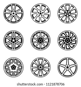 Set of various kinds of car wheels. Flat vector