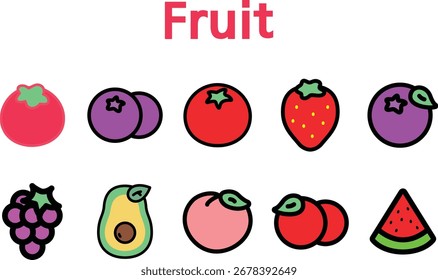 Um conjunto de vários tipos de ícones de frutas