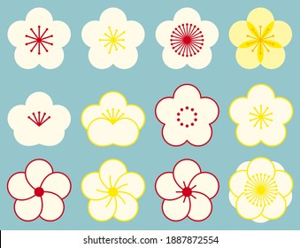 A set of various kinds of simple and cute  Japanese white plums. Vector illustration.