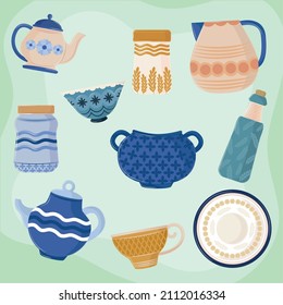 establecer varios tipos de objetos de cocina decorativos