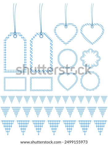 Set Various Label Borders Stickers Oktoberfest Diamond Pattern Light Blue