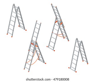 Set of various ladder, stairs. Flat 3d isometric illustration. For infographics and design 