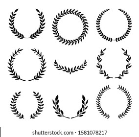 Set of various laurel wreaths. Award, achievement, victory, Gerd. Vector illustration on a white background.