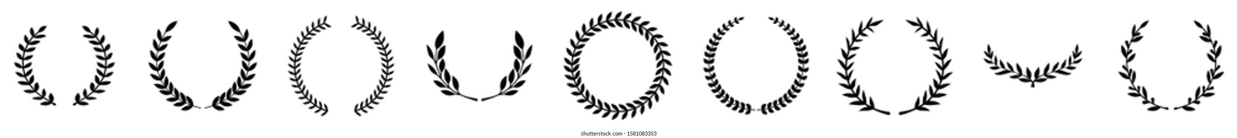 Set of various laurel wreaths. Award, achievement, victory, Gerd. Vector illustration on a white background.