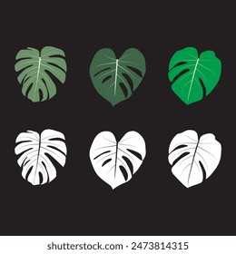 set of various leaf shapes in green and white, vector logo icon