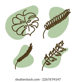 Set of Various Leaves and Flowers, abstract shapes