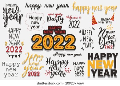 set of various lettering with Happy new year 2020 on white background, Vector illustration