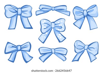 Conjunto de varios arcos de color azul claro para la decoración y Diseños. Lindo Clipart dibujado a mano