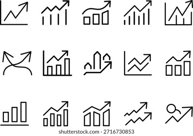 Um conjunto de vários ícones de gráfico de linha em um estilo de linha simples