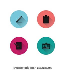 Set of various long shadow icon vector on circle shape background