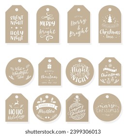Set of various lovely Christmas letterings with cute decoration, hand written sayings, great for cards, labels, tags, banners, wallpapers - vector design