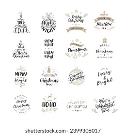 Set of various lovely Christmas letterings with cute decoration, hand written sayings, great for cards, labels, tags, banners, wallpapers - vector design