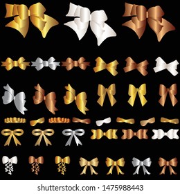 Set of various luxury golden bows. Vector illustration
