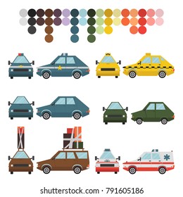 Set of various machines side view and forward