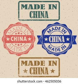 Set of various Made in China red vector graphics and labels