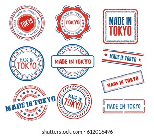 Set of various made in Tokyo stamp