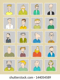 Set of various male doodle faces / avatars - one from the series of similar images