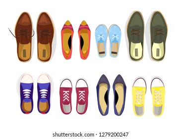 Set of various male and female shoes. Closet, accessory, fashion. Can be used for topics like background, collection, store