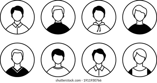 A set of various male round frame icons.