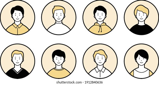 A set of various male round frame icons.