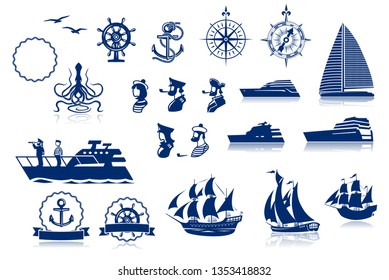 Set of various marine emblem silhouettes